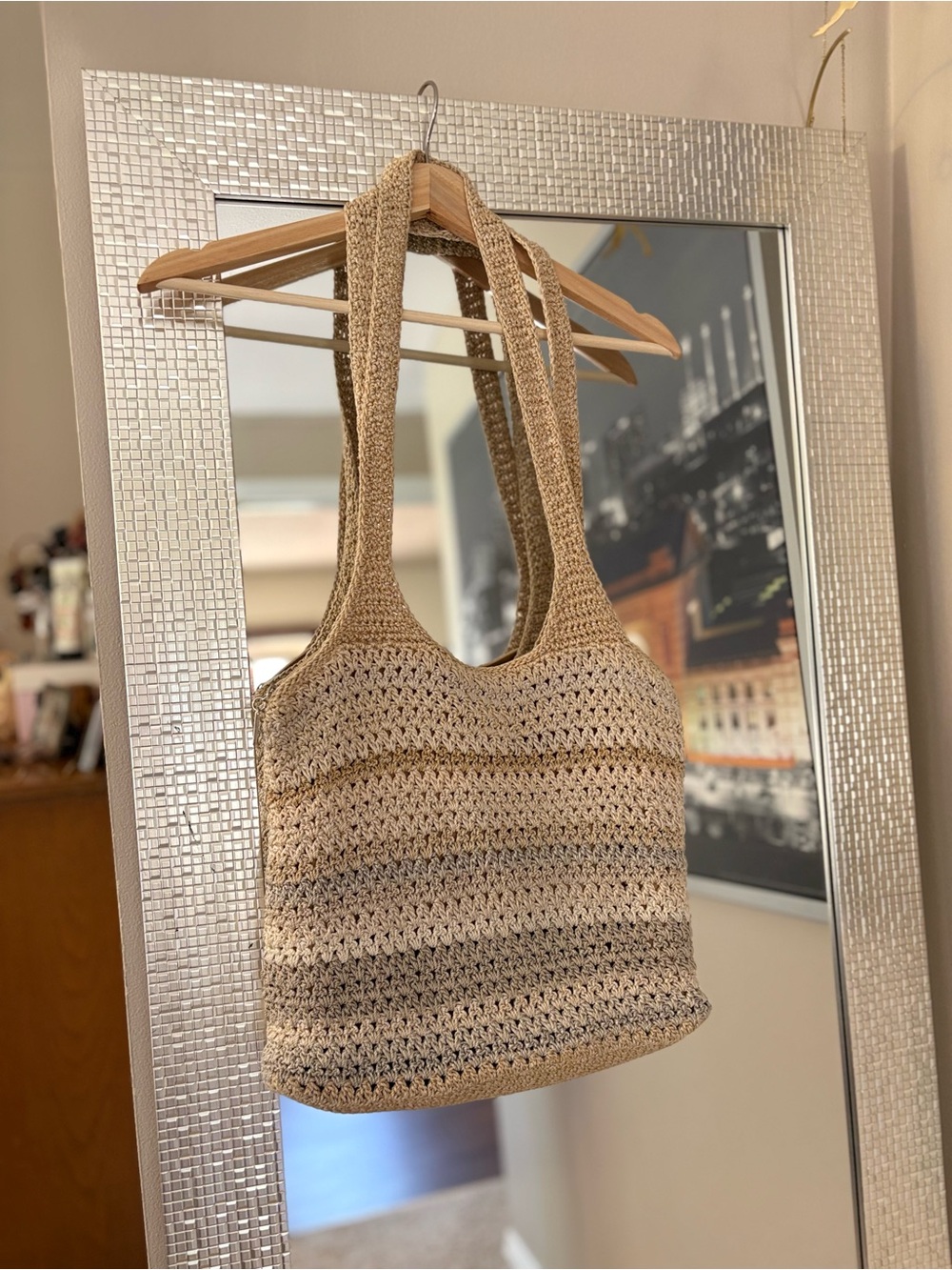 Vintage THE SAK Crochet Tote Bag in neutral